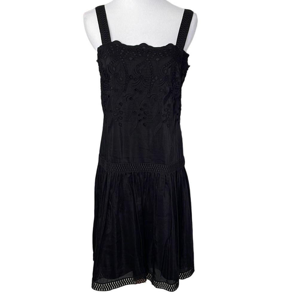 Ann Taylor Black Silk Cotton Blend Sleeveless Eyelet Dress